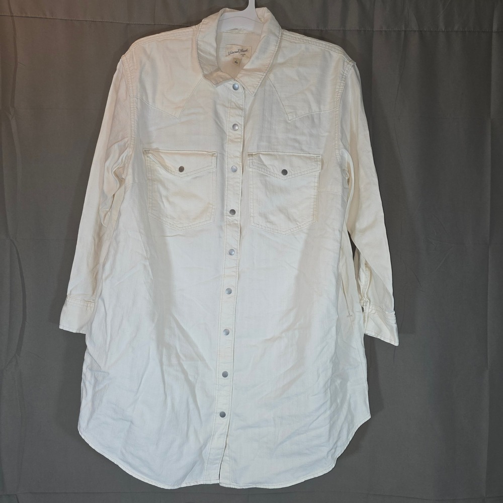 Universal Thread Womens Denim Shirt Dress Off White Cream Western Button Up L